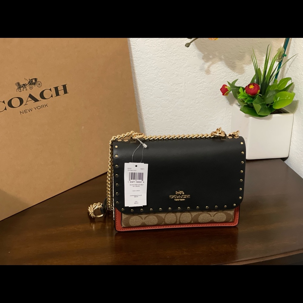 Coach Klare Crossbody In Signature Canvas With Rivets. AUTHENTICITY GUARANTEE